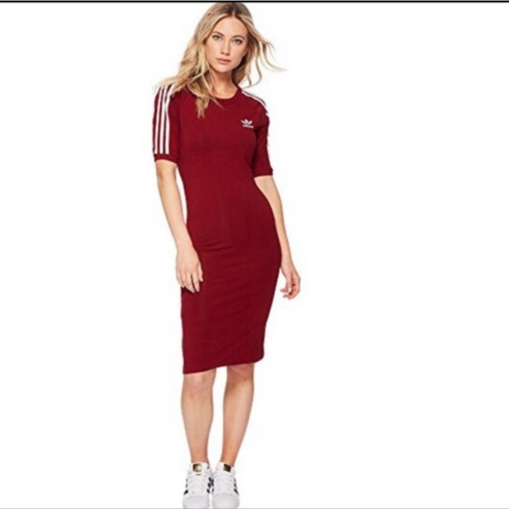Adidas Originals Adicolor 3-Stripe Burgundy Dress